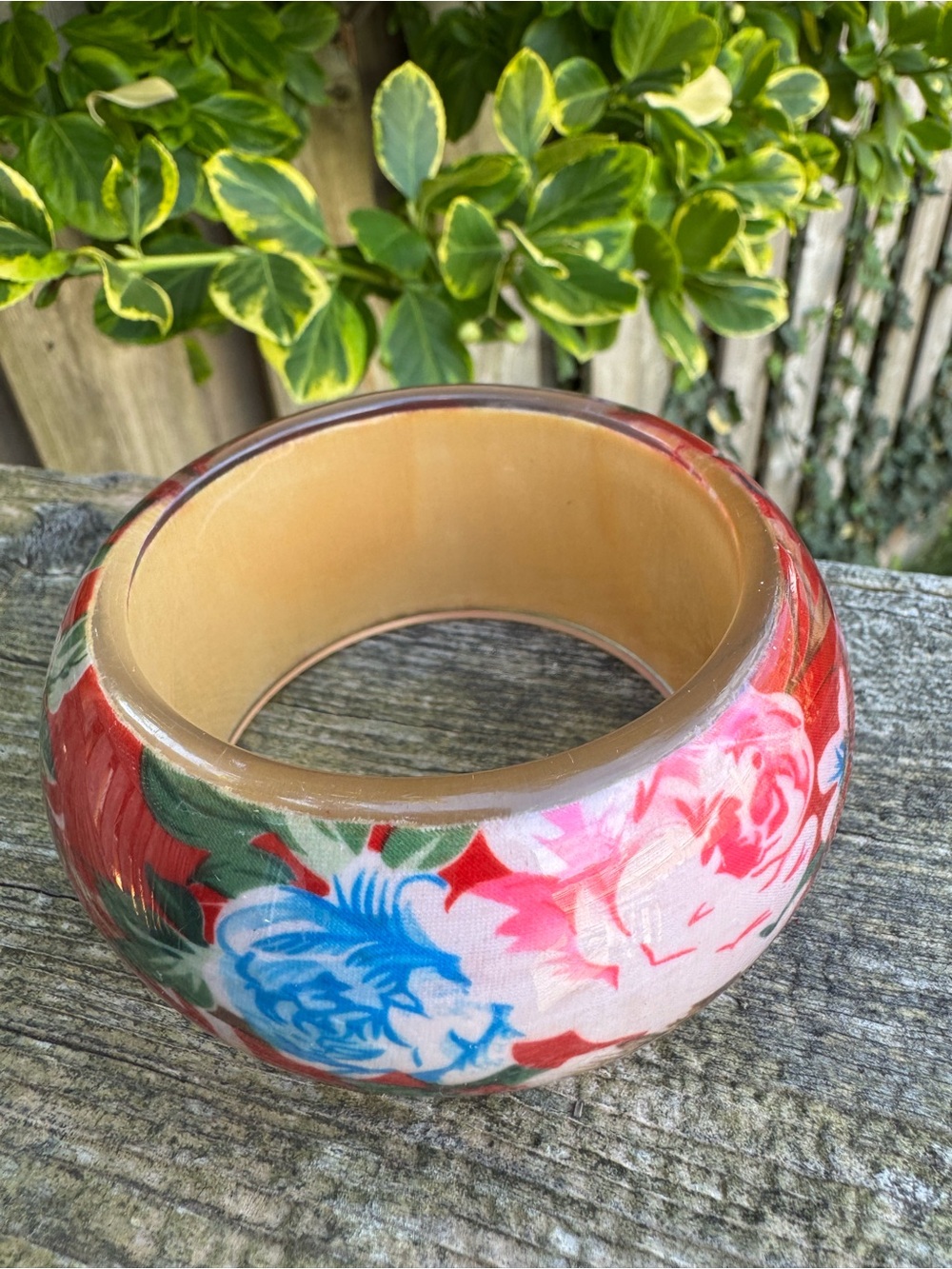 Retro Floral Resin Wide Bangle Bracelet
